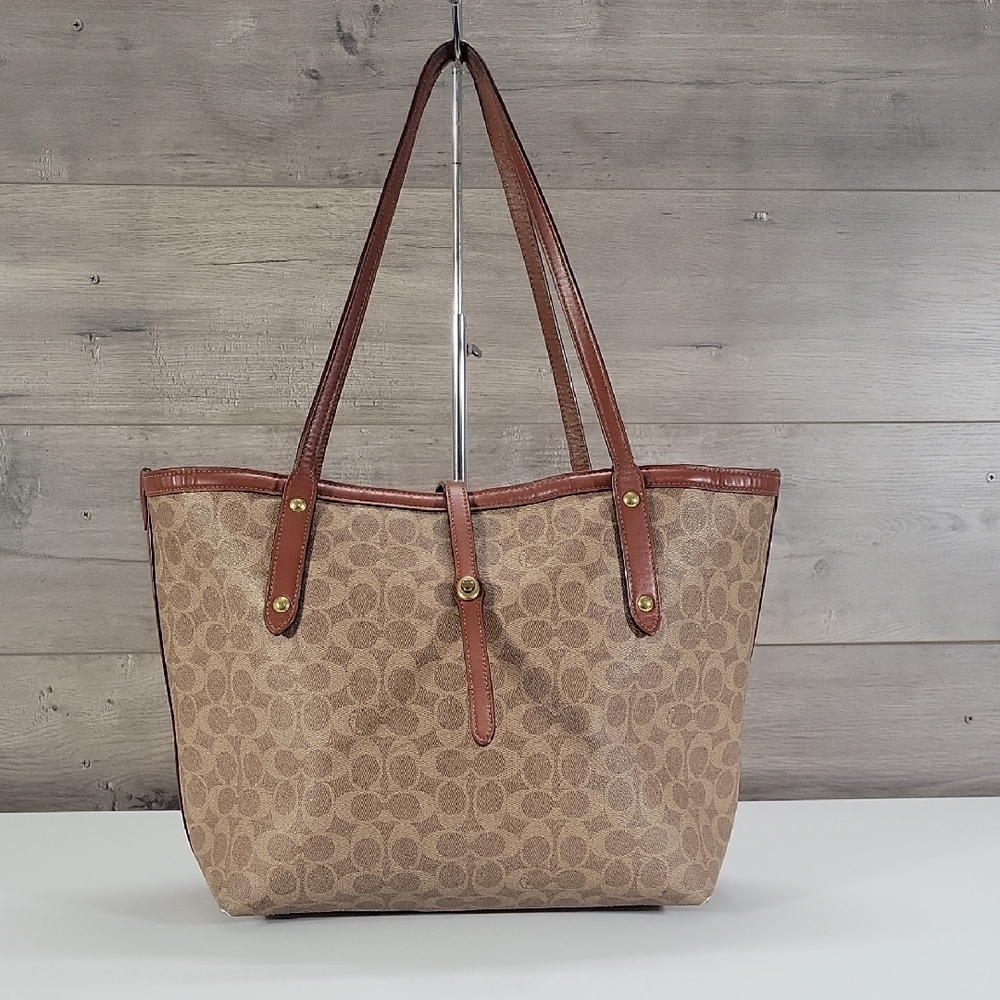 Coach Signature Coated Canvas Large Brown Tote Shoulder Bag 32714